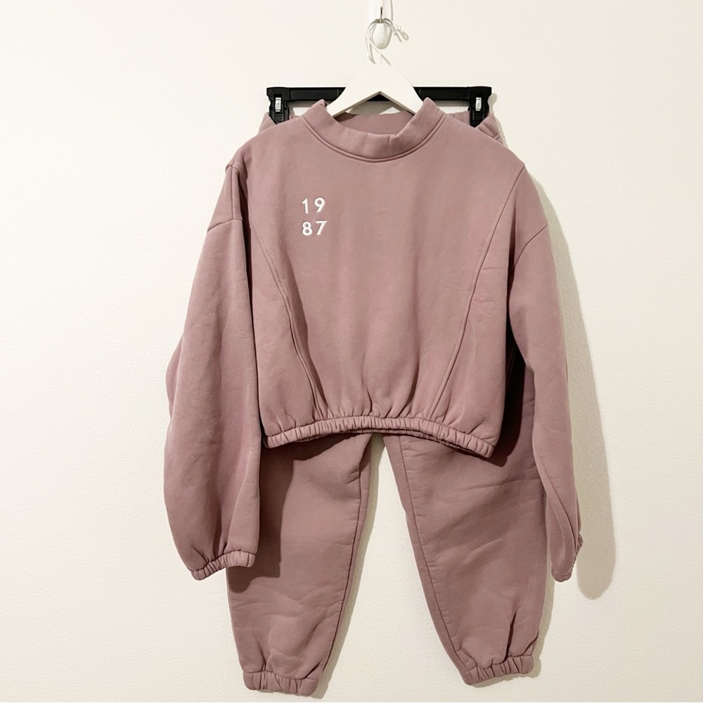 1987 Label Sweatshirt and Sweatpants Set Mauve Embroidered Size Large L
